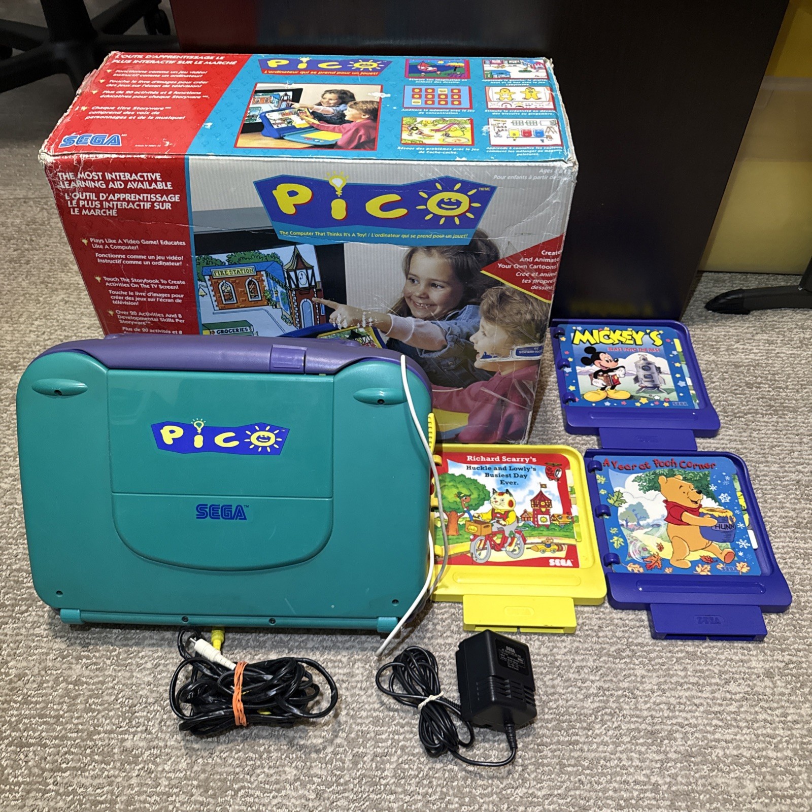 Sega Pico Edutainment System Console IN BOX MK-49002 1994 3 Games Tested Working