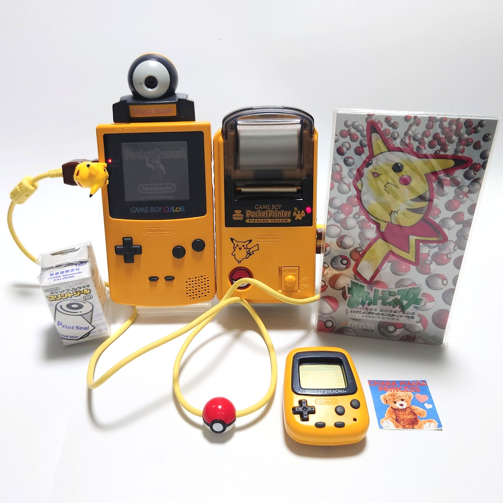 Nintendo Gameboy GB Pocket Printer Pikachu Camera Cable Yellow Set Tested Japan