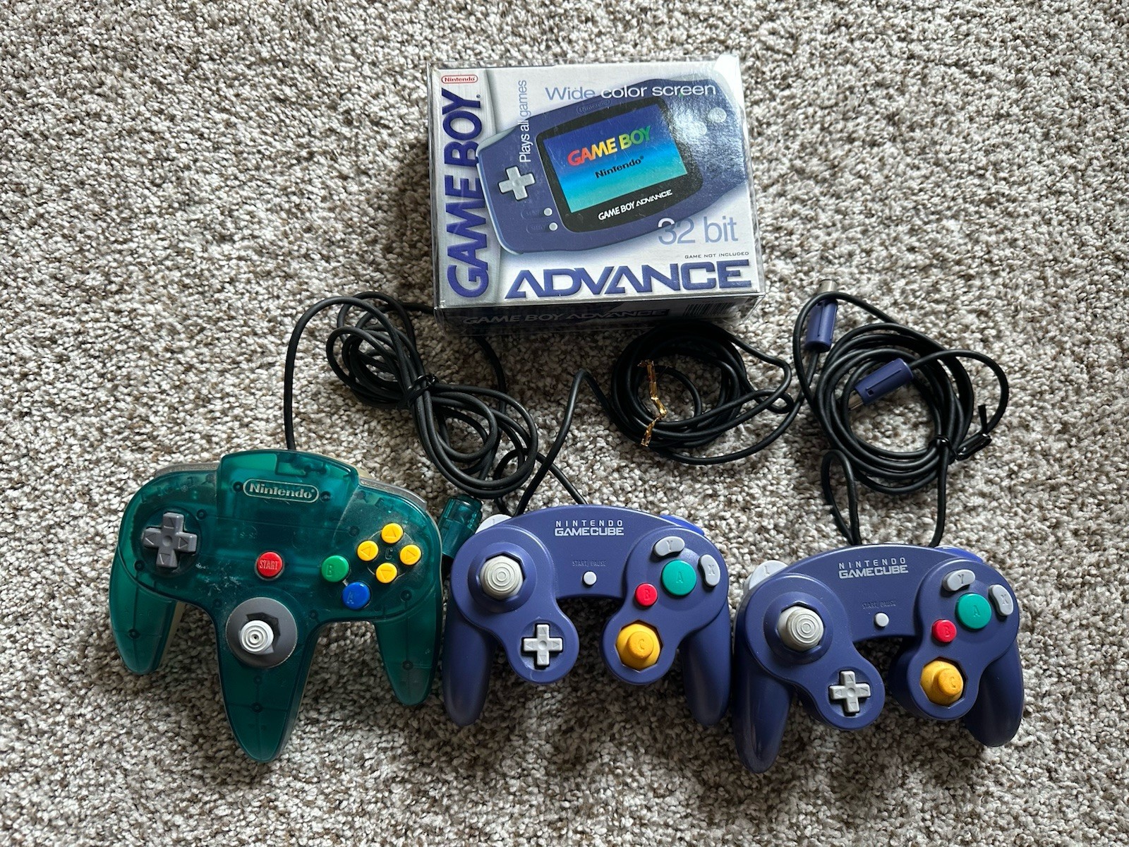 Nintendo Game Boy Advance Indigo Empty Box Original & Nintendo Controllers