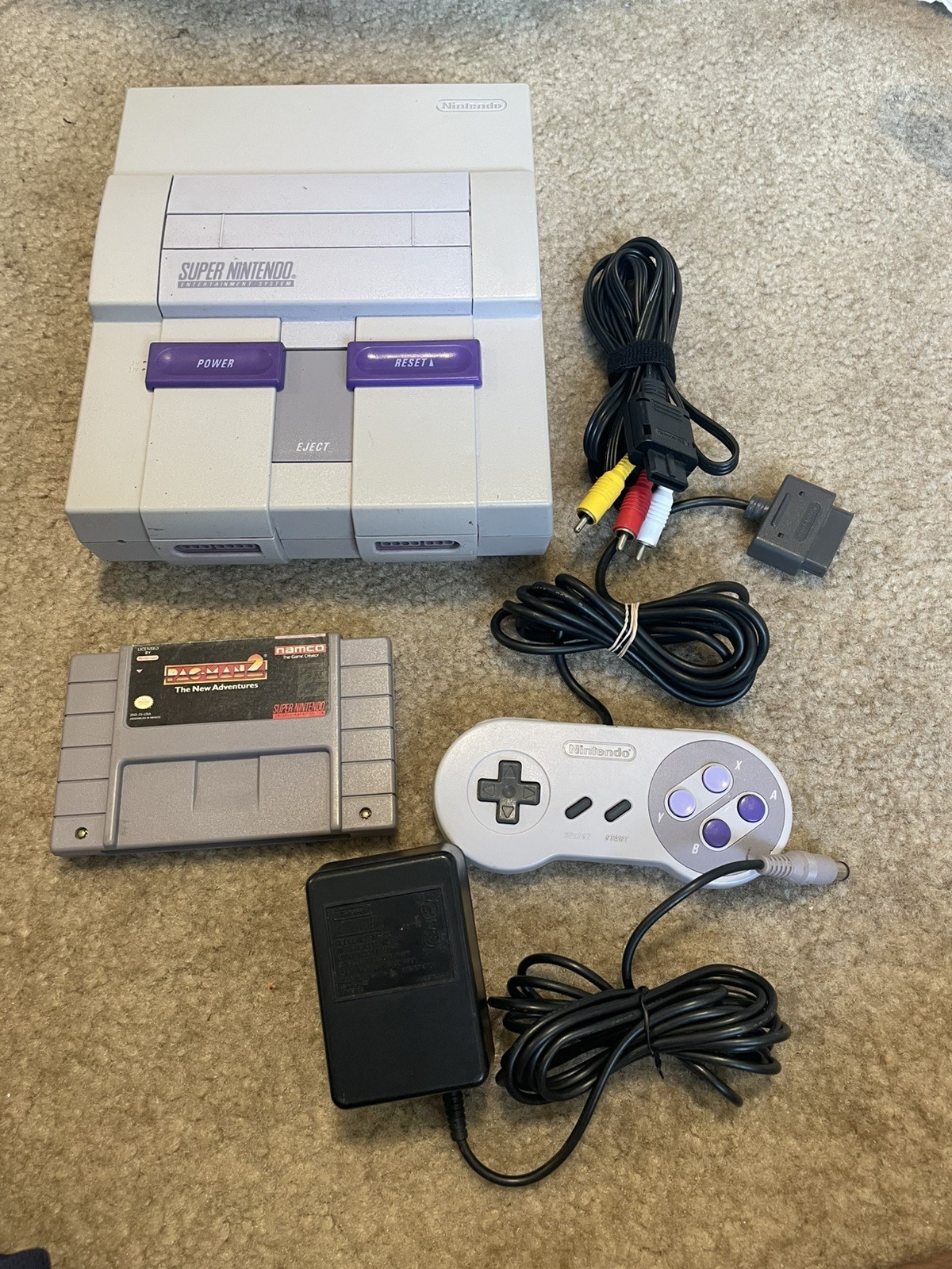 Super Nintendo SNES Console Bundle With Pacman 2
