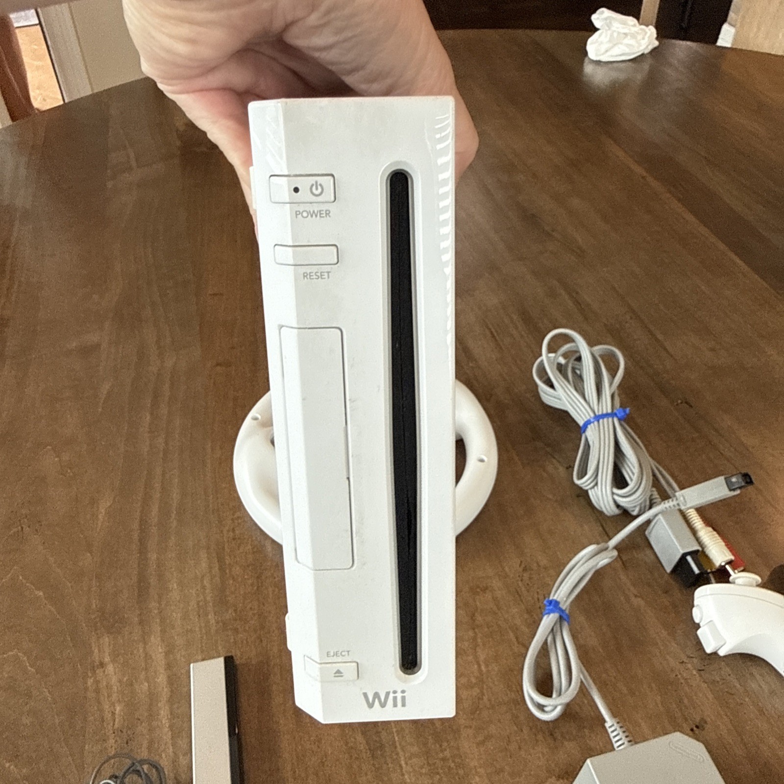 Nintendo Wii Console Bundle Original With 2 Nunchucks, cables, wheel Tested