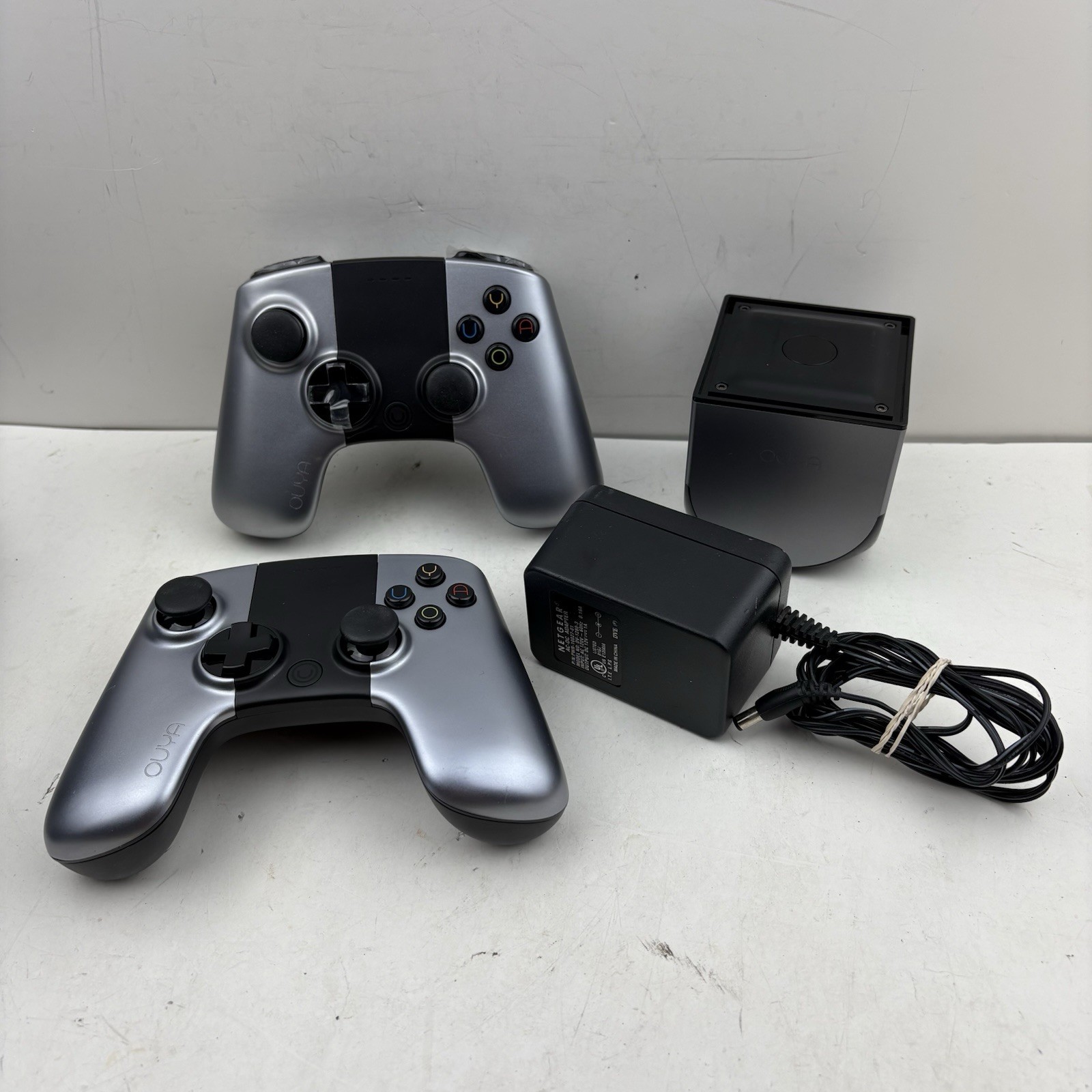 OUYA Game Console Silver With 2 Controllers And Power Cable Model OUYA1 Tested