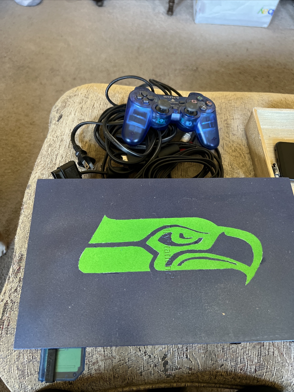 Sony PlayStation 2 Black Home Console Seahawk Custom Paint Tested Working