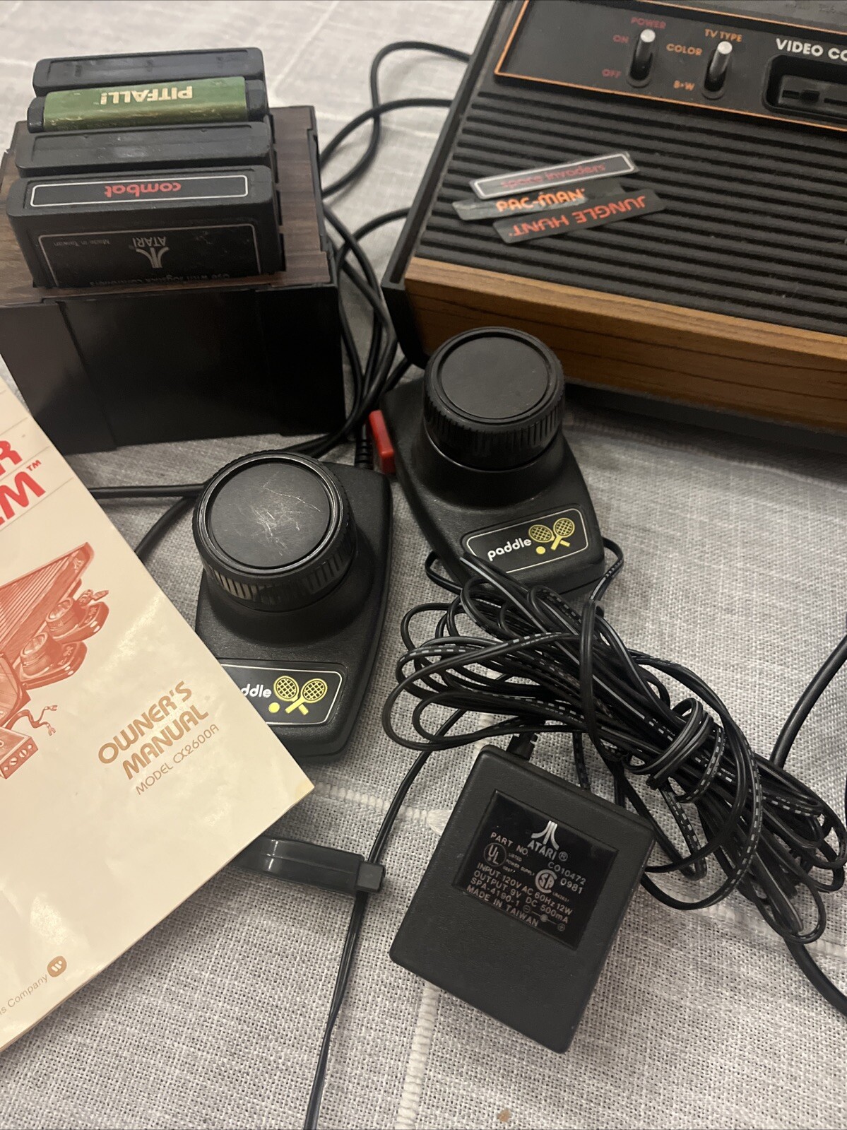 Atari Vintage CX-2600A Console Joysticks Paddles Pac-Man Pitfall Lot Not Tested