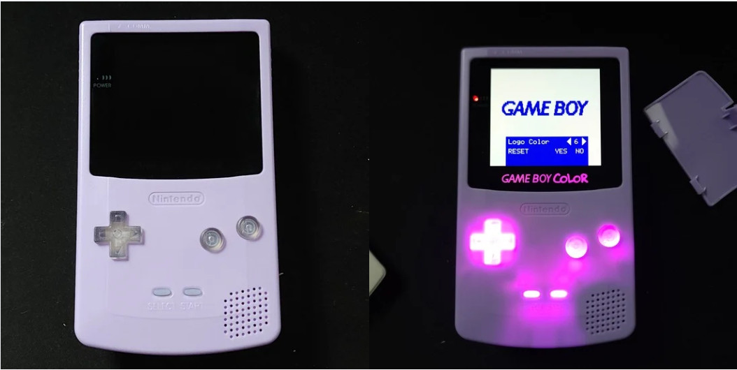 GameBoy Color GBC Lilac Backlit OLED Screen, Color Changing Buttons/Logo