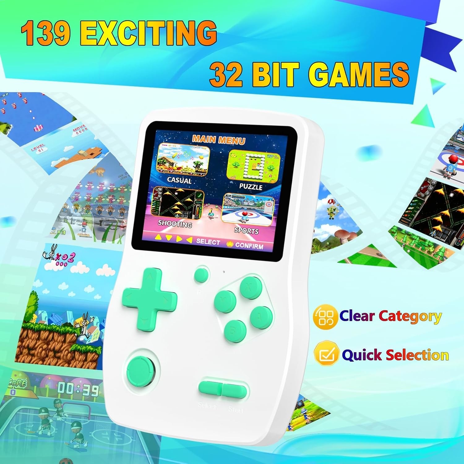 32 Bit Handheld Games for Kids Preloaded 139 Video Games, Portable Video Gaming