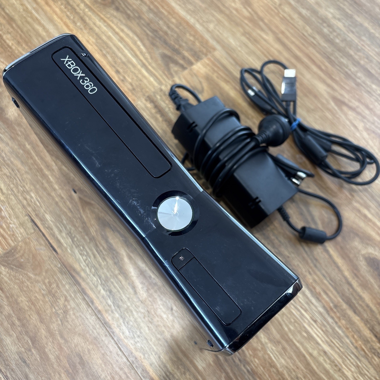 Xbox 360 S Glossy Black Console Only Model 1439 Tested Working W/ Power Supply