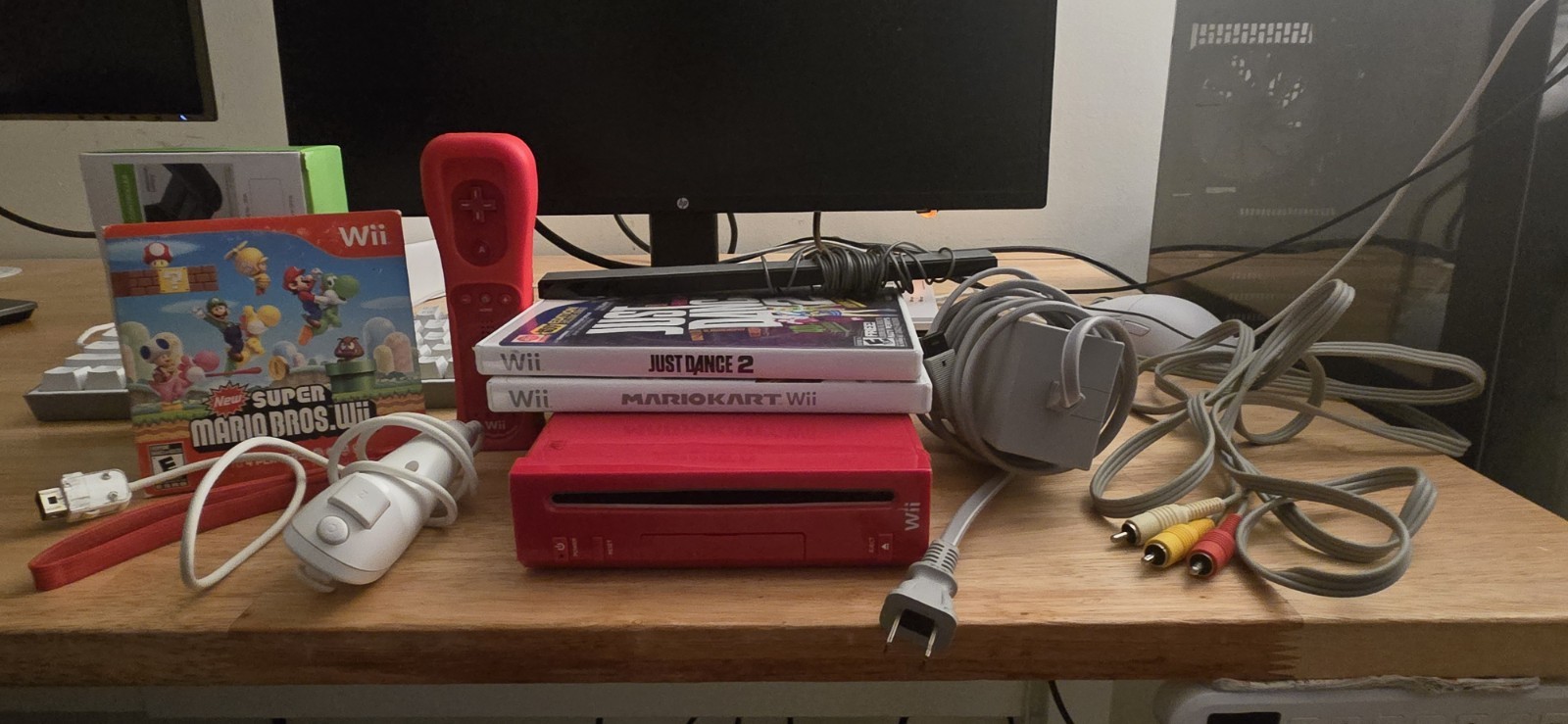 Nintendo Wii Red Console Bundle w/ Controllers, Games, Cables, Wi-Fi 480p/480i