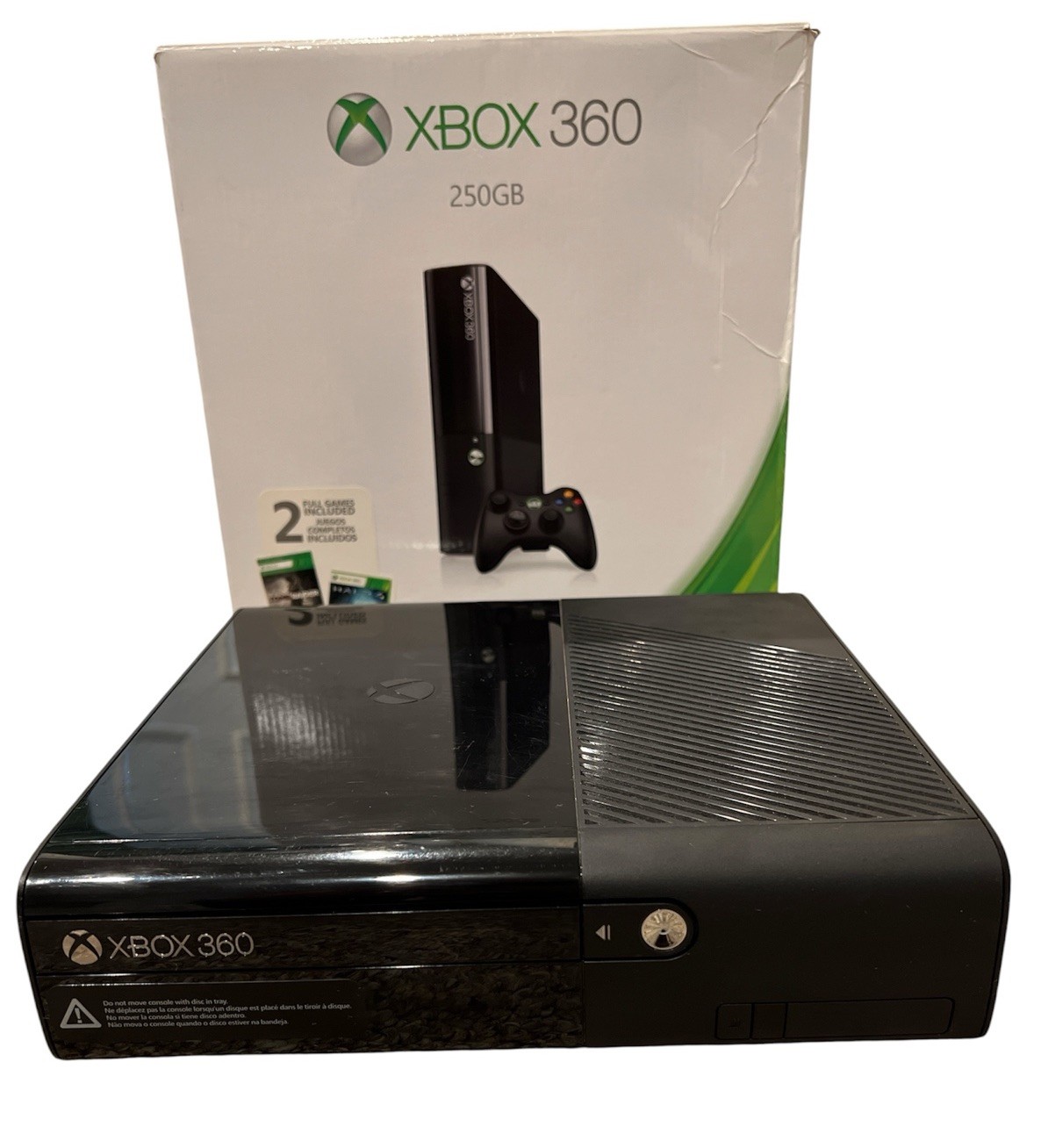 Microsoft Xbox 360 E 250GB Console W/ Original Box, Games, OEM Controller Tested