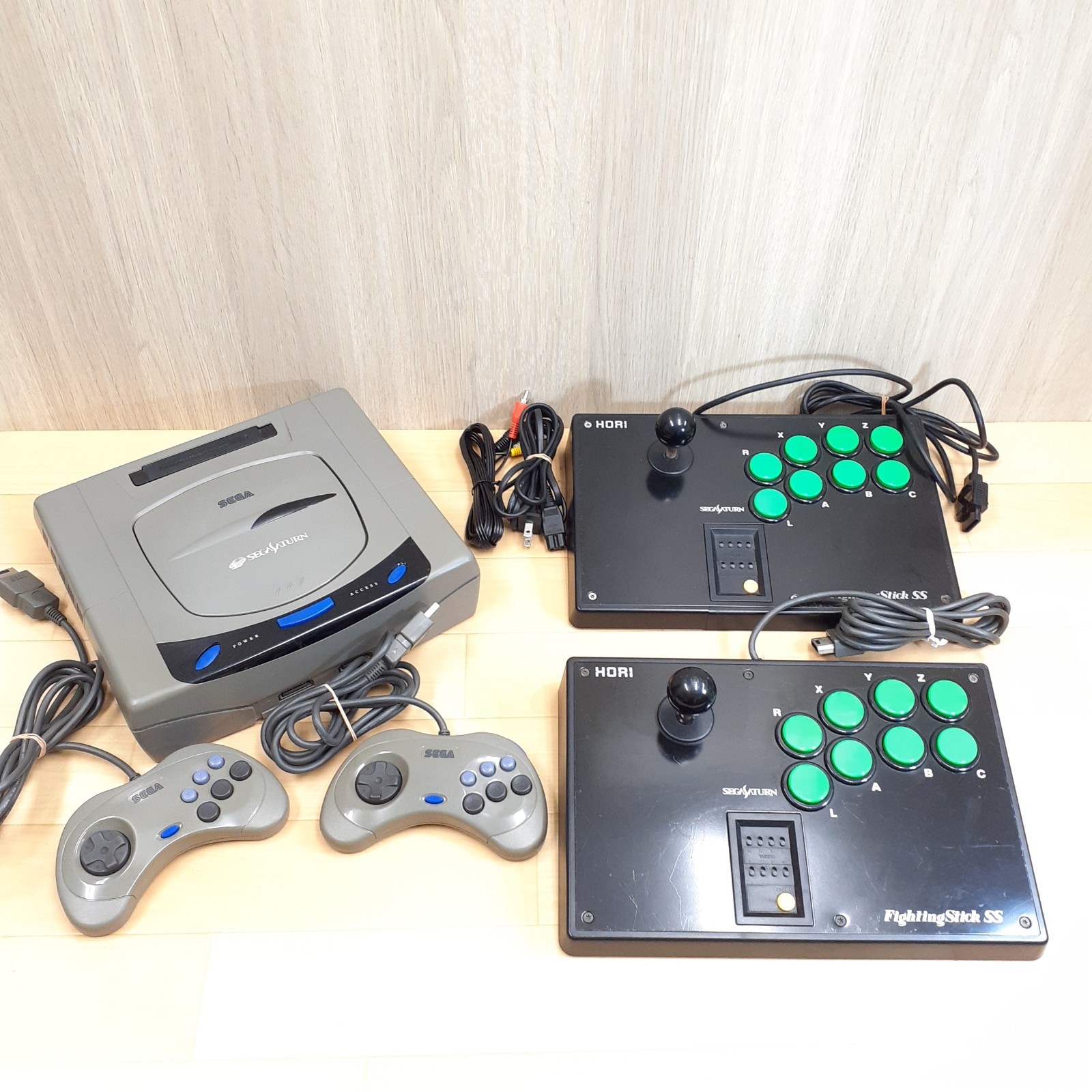 Sega Saturn Console Japan Gray Bundle 2 HORI FIghting Arcade Stick Controllers