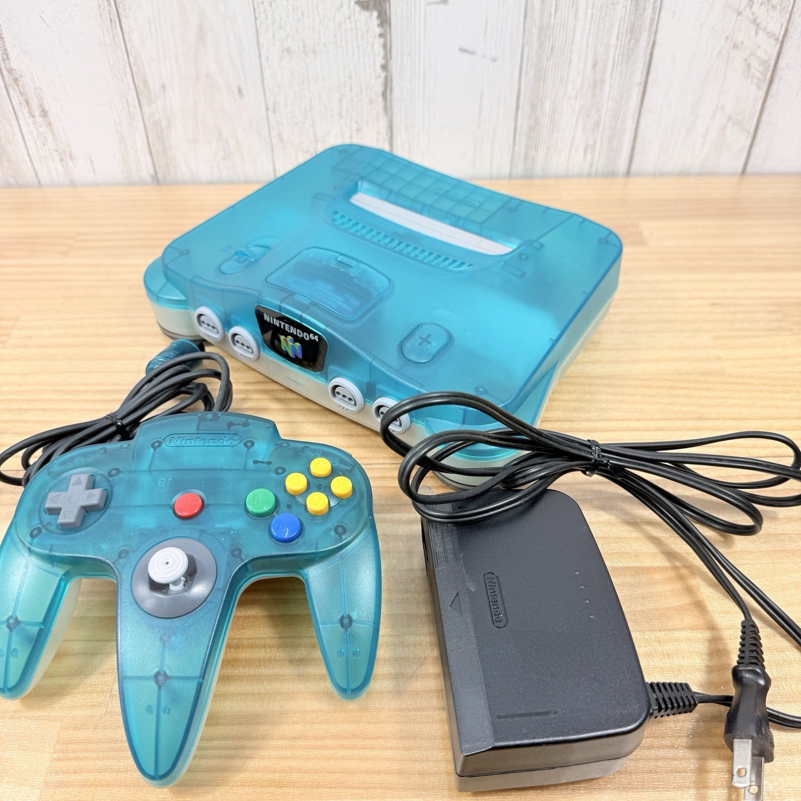 Nintendo 64 Clear Blue Console Controller AC Adapter Set Tested Used Japan