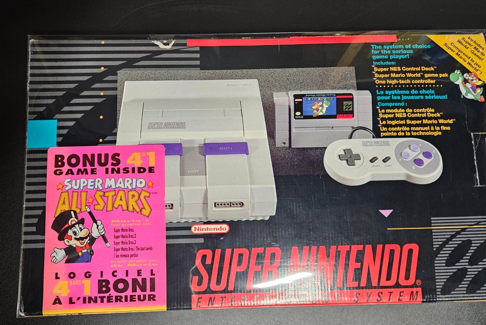 SNES Super Nintendo Console CIB Box Super Mario All-Stars Bundle OEM Tested READ