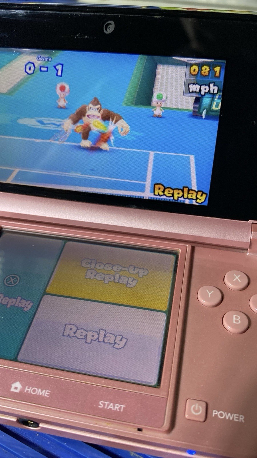 Nintendo 3DS “Pearl Pink” OEM Charger, 2GBcard, Mario tennis game. tested A-1