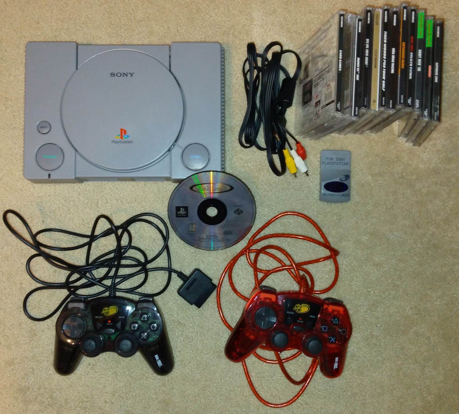 Sony PlayStation (PS1) Console SCPH-7501 w/ 2 Controllers, Memory Card, 13 Games