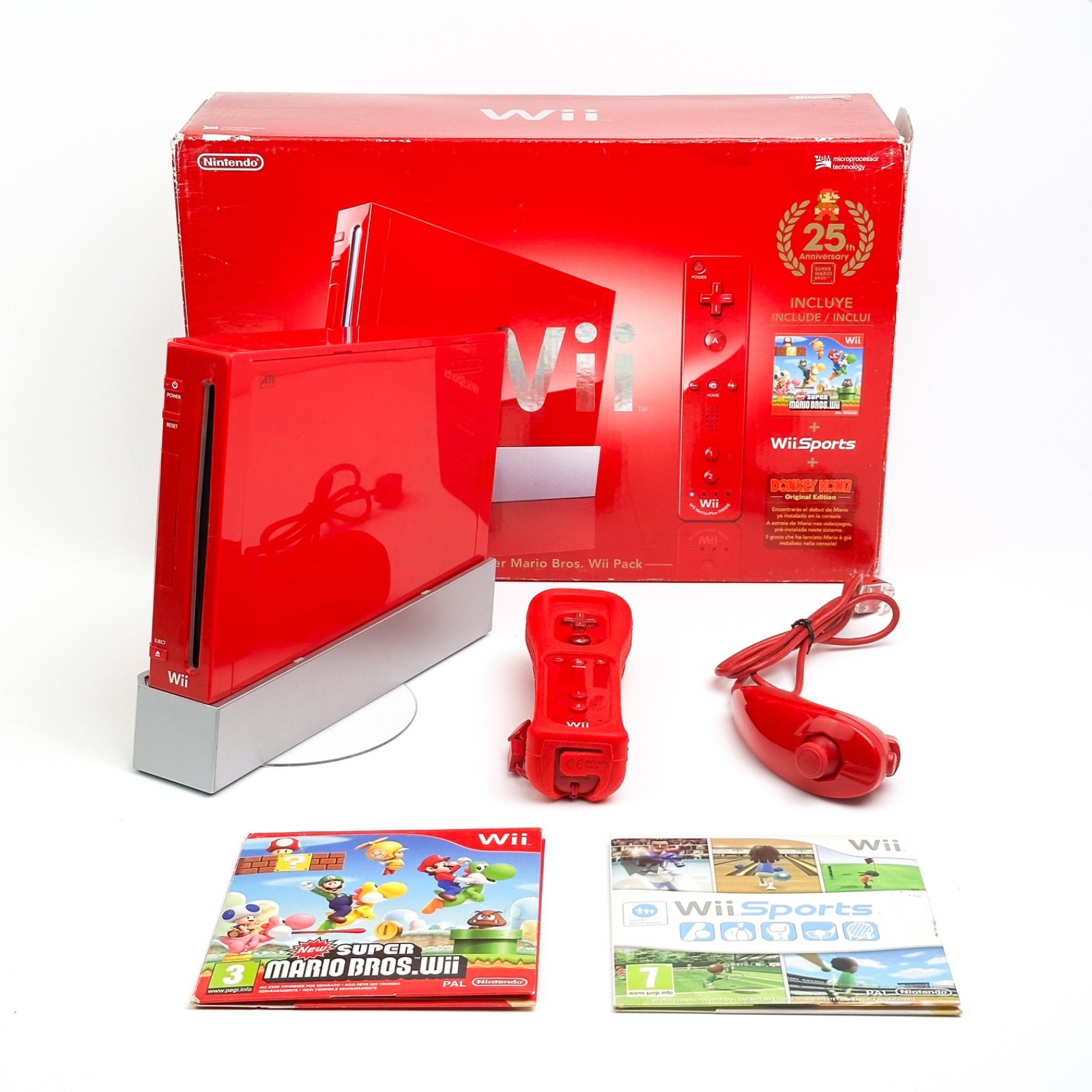 Nintendo Wii Red 25th Anniversary Limited Edition Mario Bros Console Complete