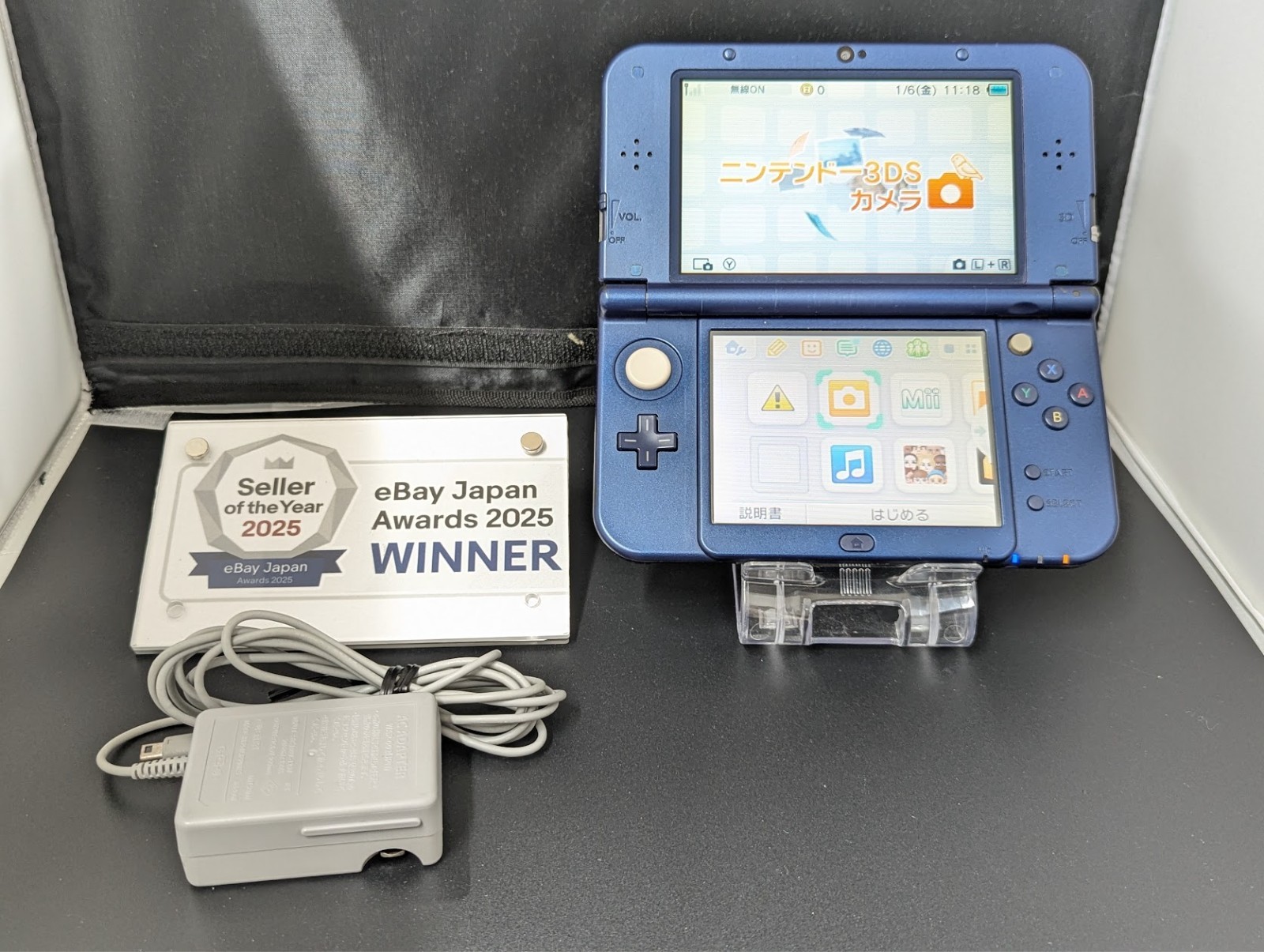 B1389 Nintendo new 3DS LL XL console Metallic Blue Japan w/pen adapter