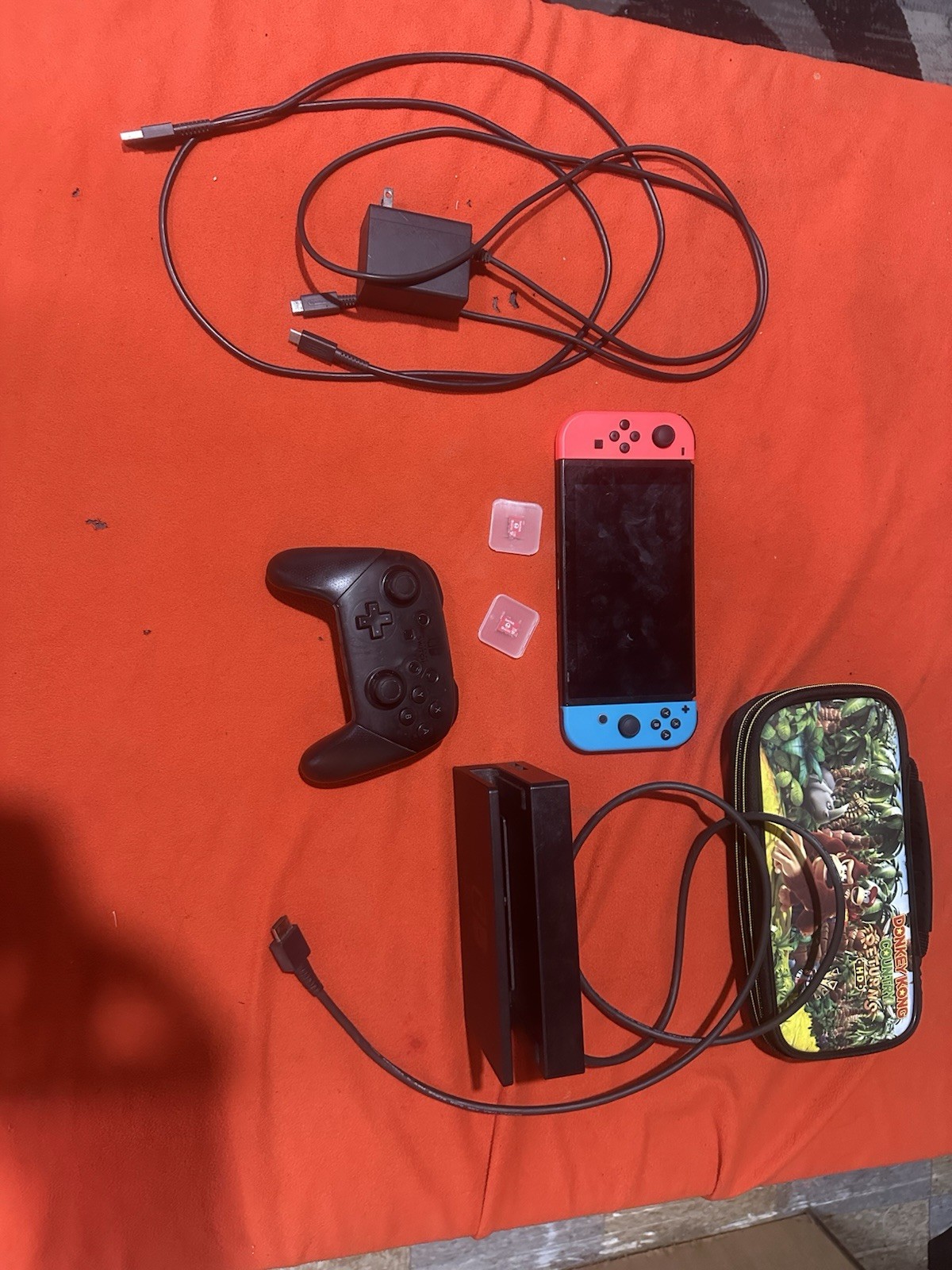 Nintendo Switch 32GB Gray Console with Donkey Kong Case + Controller + Sd Cards