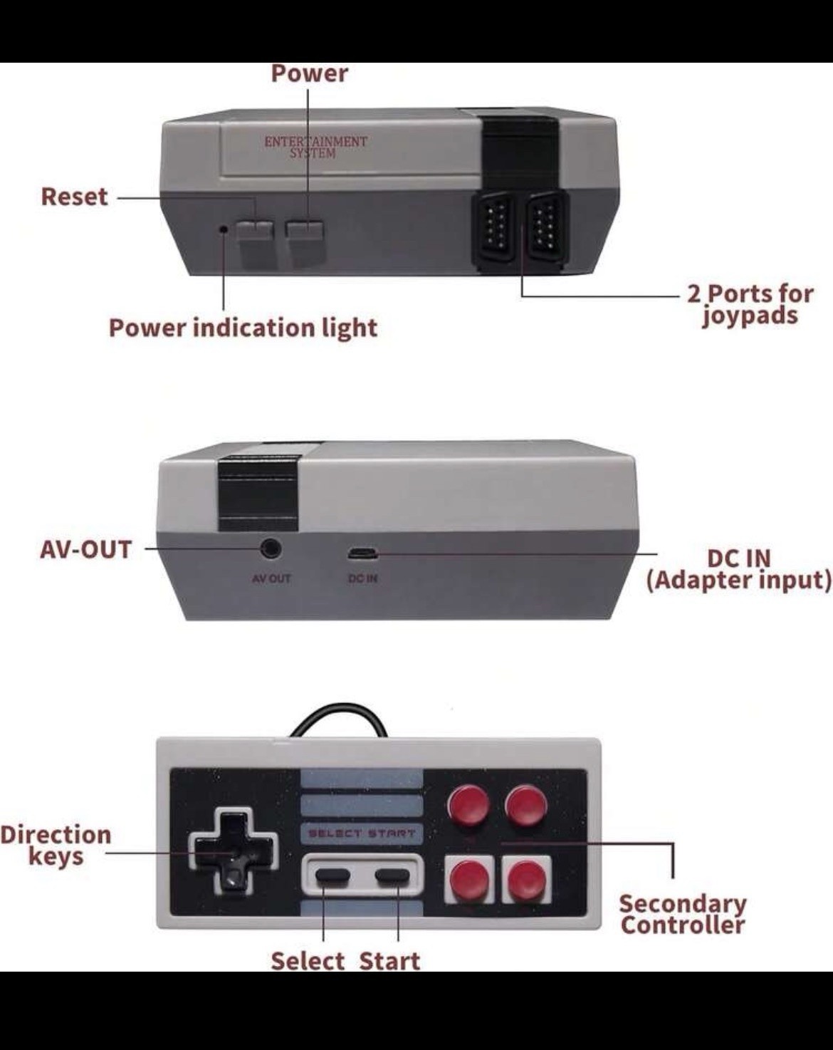 Family Computer System Console 620 Games AV Out 2 Controllers Gray/Black/Red