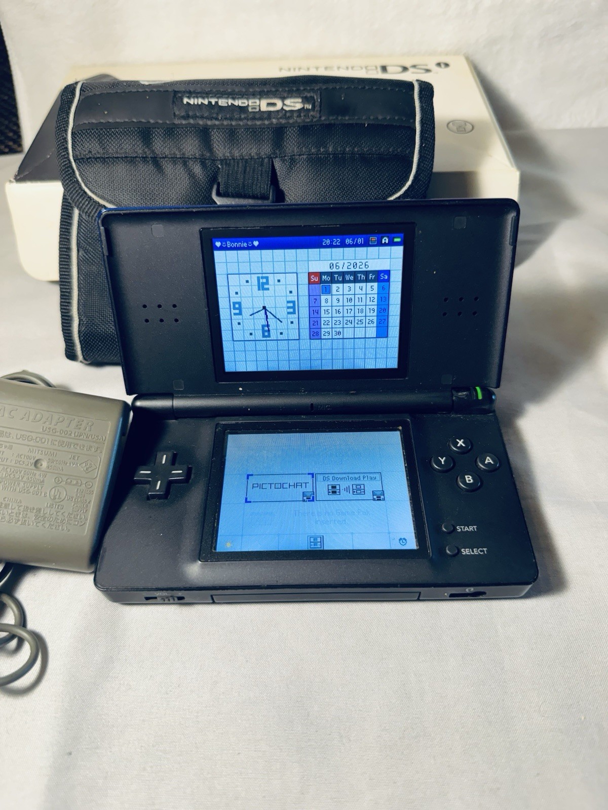 Nintendo DS Lite USG-001 Blue Handheld System w/ Charger, Case, Touch Screen