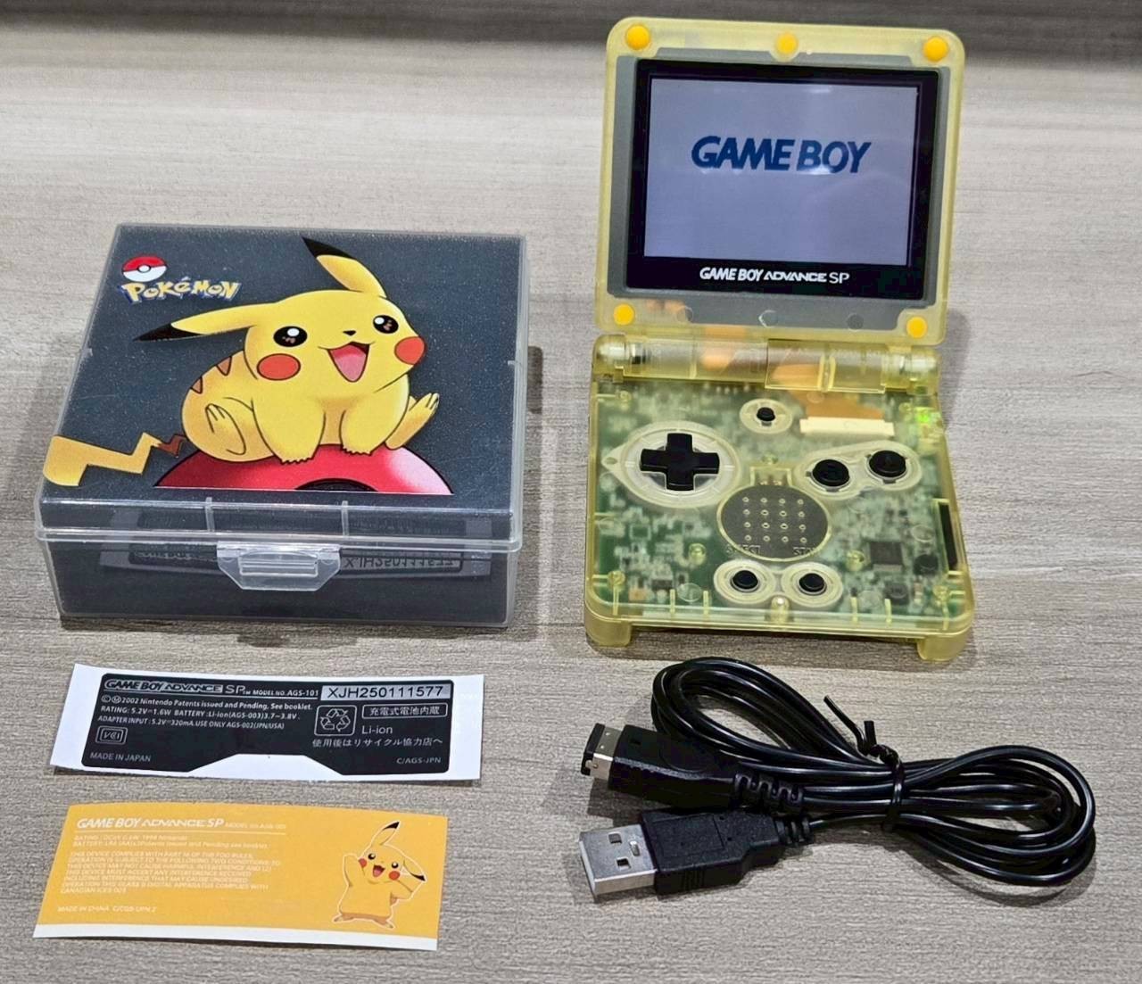 Nintendo Gameboy Advance SP Pikachu Pokémon Reshell Glass Screen & New Battery*