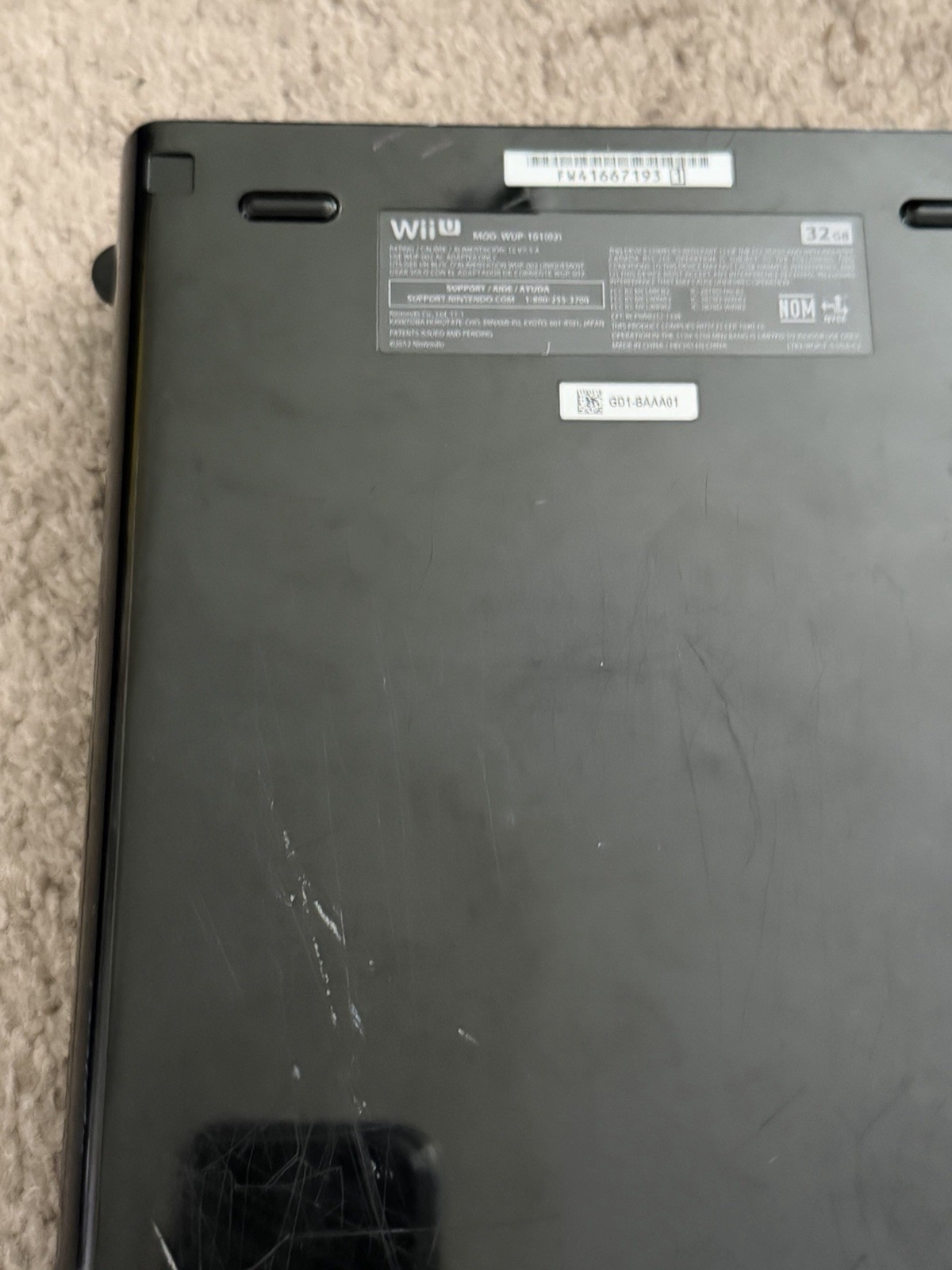 Nintendo Wii U WUP-101(02) Black Console Only With OEM Power Supply UNTESTED