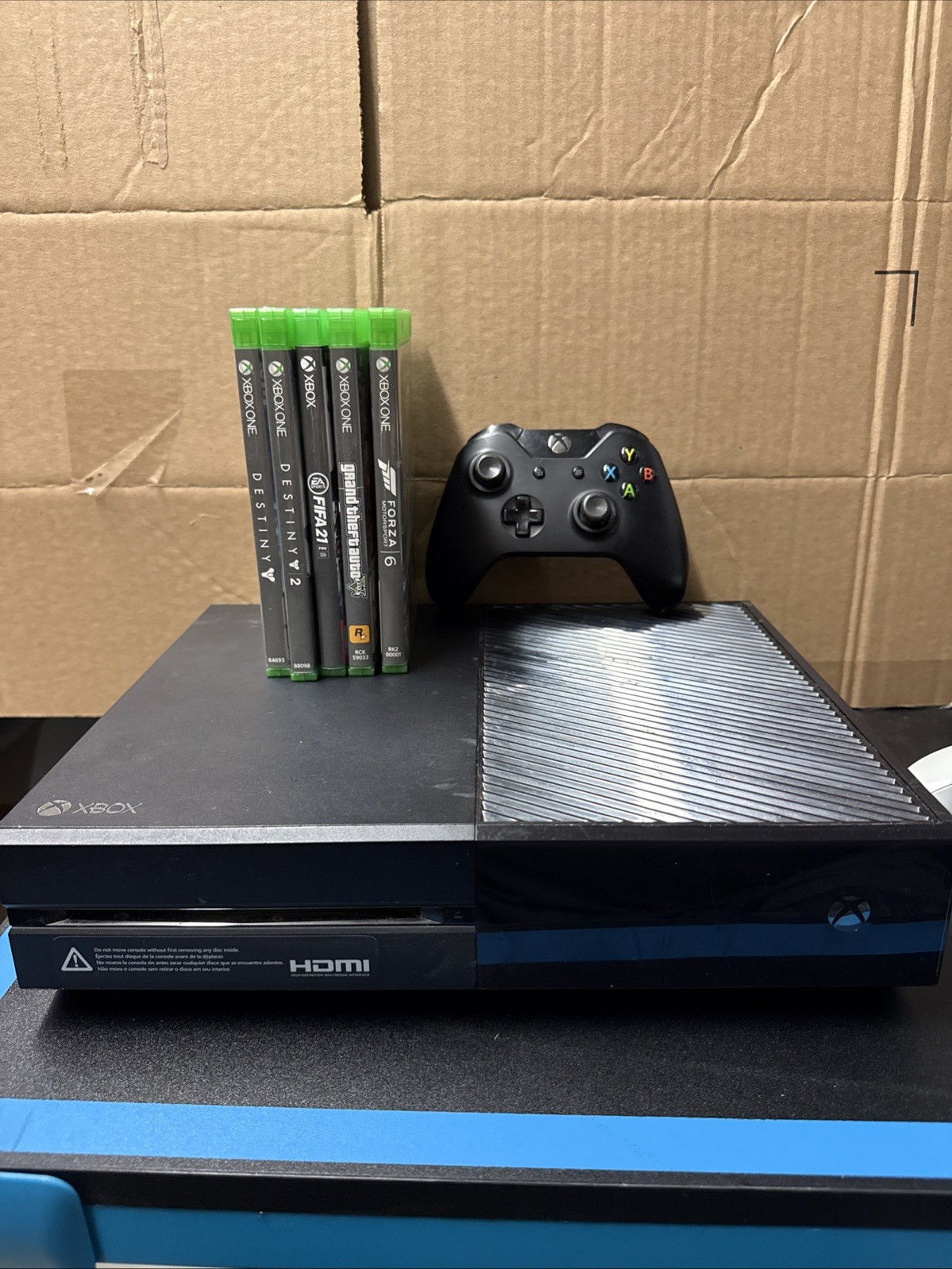 Microsoft Xbox One Console W Pwr Cable- Black – Model 1540 – BUNDLE PKG W 5games