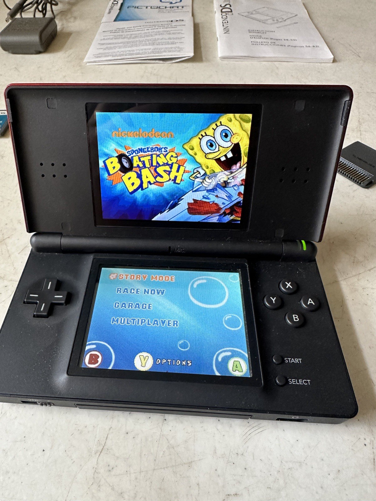 Nintendo DS Lite Red Black Handheld System Console USG-001 + 3 Games Complete
