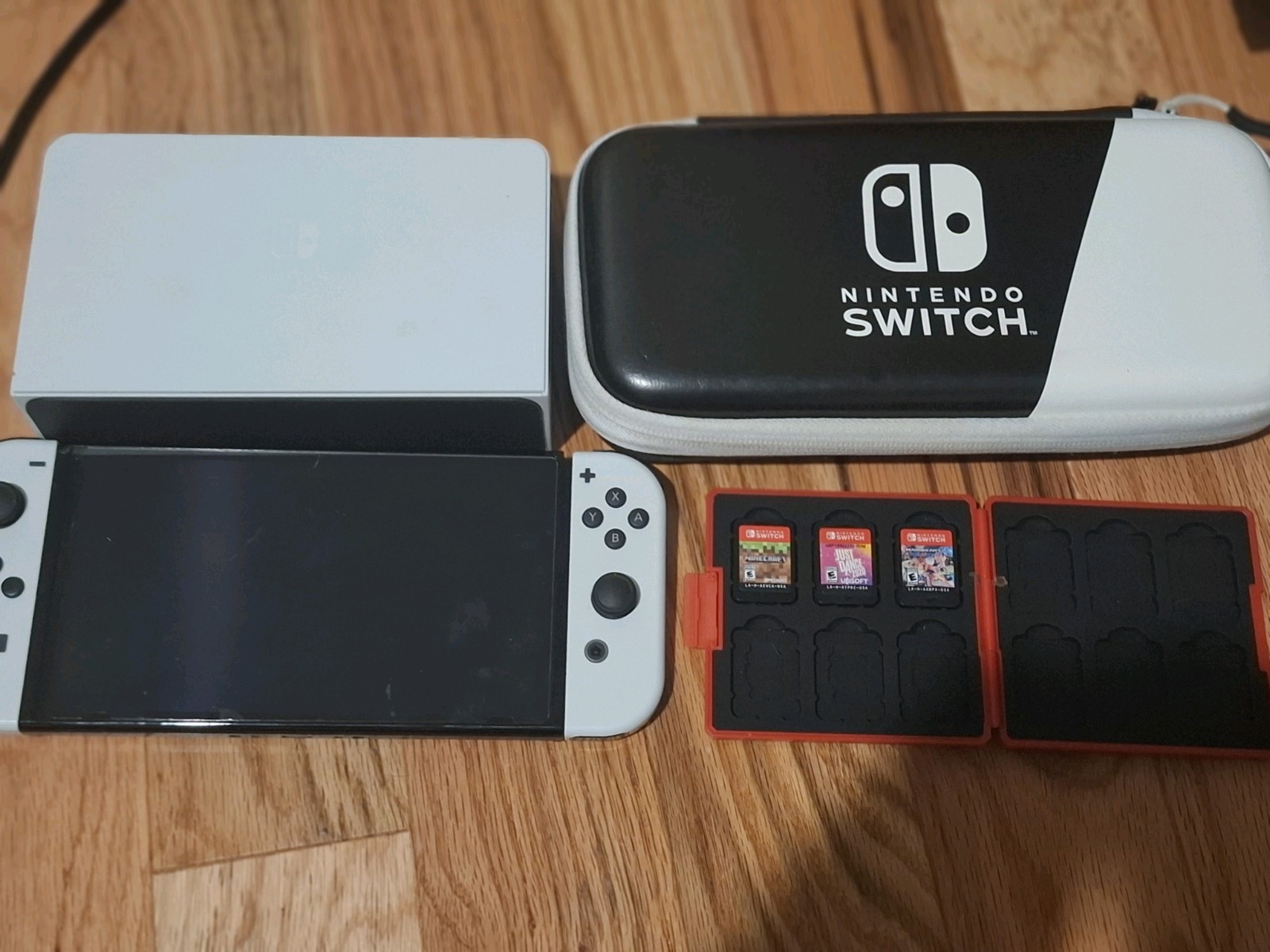 Nintendo Switch OLED Model White Console w/ Dock Carrying Case & 3 Games