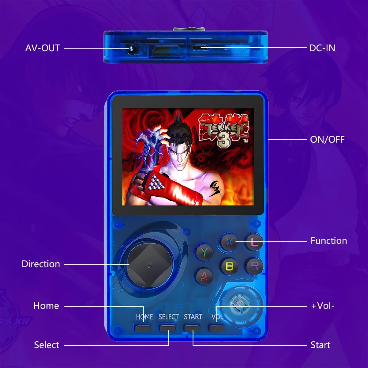 16-Bit Handheld Game Console with 100 Preloaded HD Games – Transparent Blue