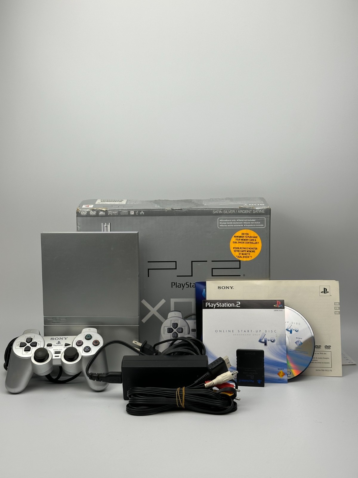 Sony PlayStation 2 Slim Satin Silver CIB Console with memory card