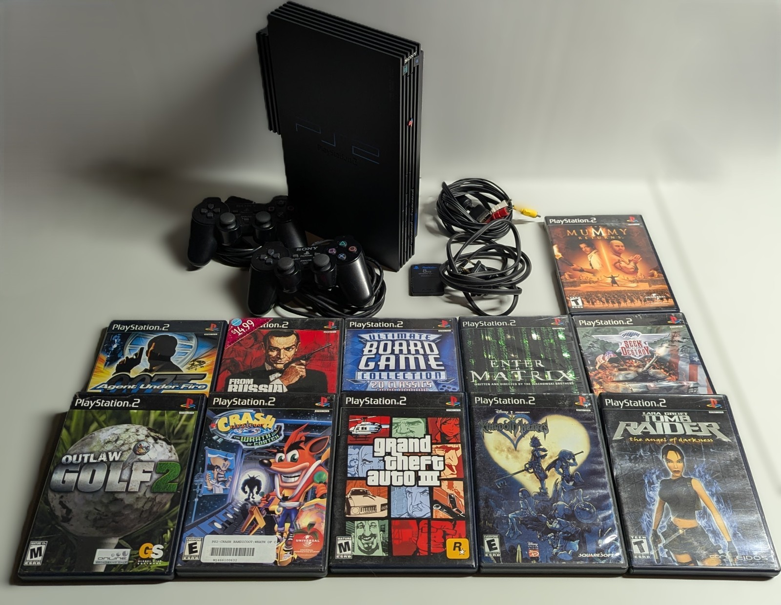 Playstation 2 System + Controllers + 11 Games Card GTA Crash PS2 Set Bundle Lot