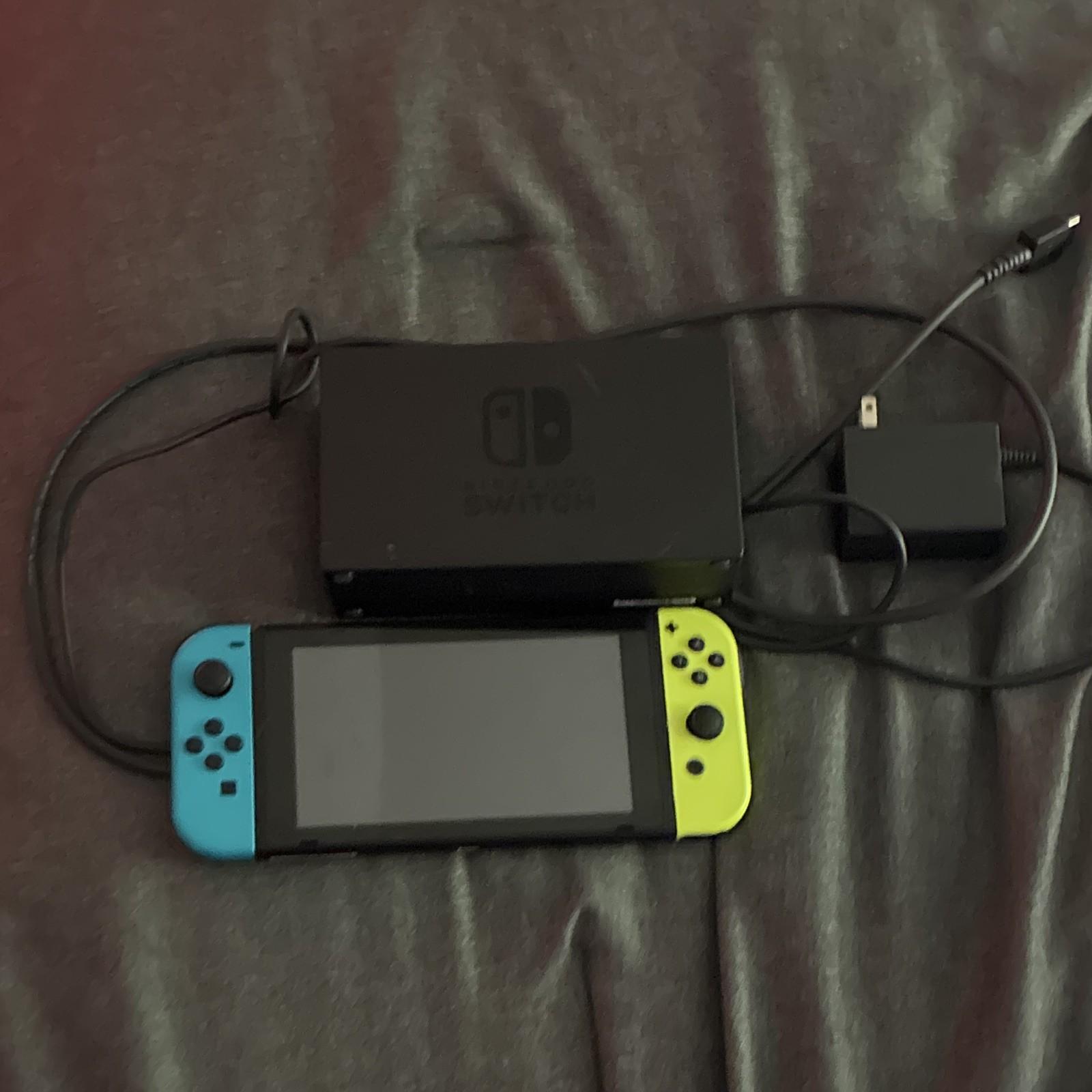 Nintendo Switch Console Black w/ Dock, AC Adapter, Blue/Yellow Joy-Con HDMI