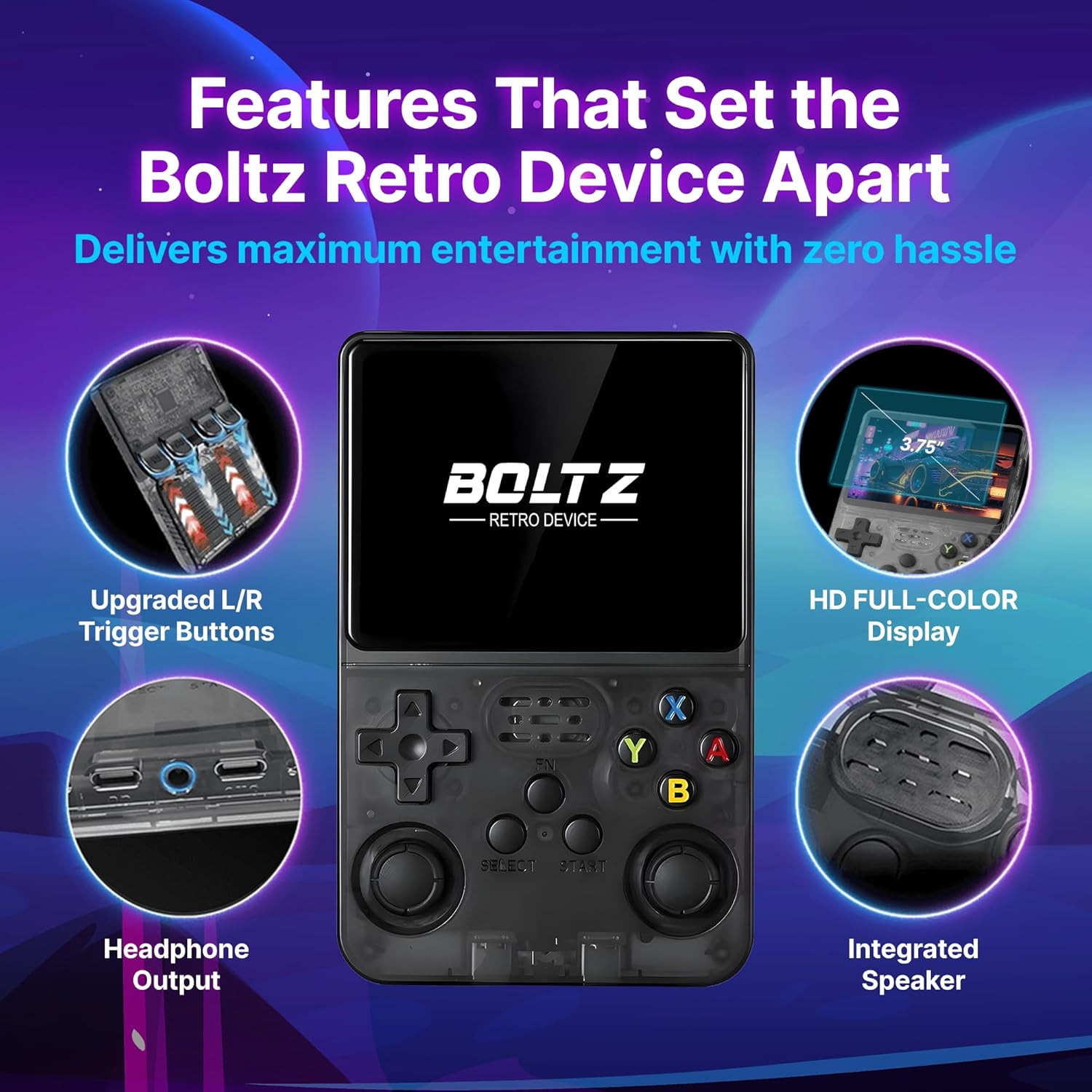 Boltz Retro Handheld Game Console with 20,503 Built-In Games, 3.75″ IPS Screen P