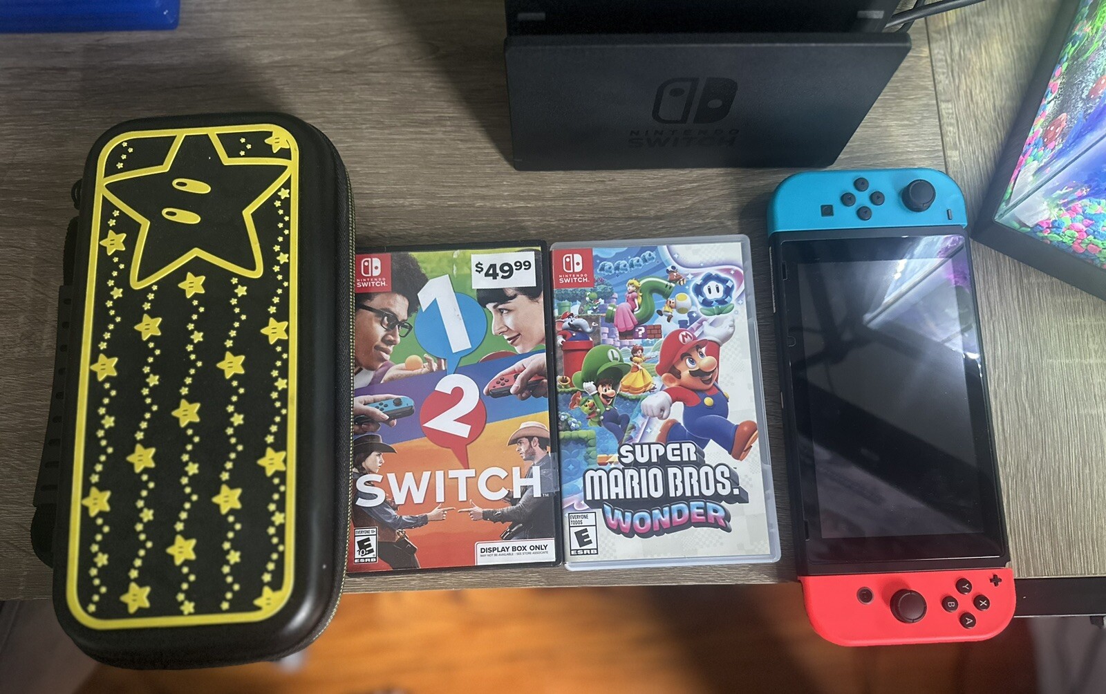 Nintendo Switch HAC-001(-01) with Blue and Red Joy-Con Controllers and Mario…