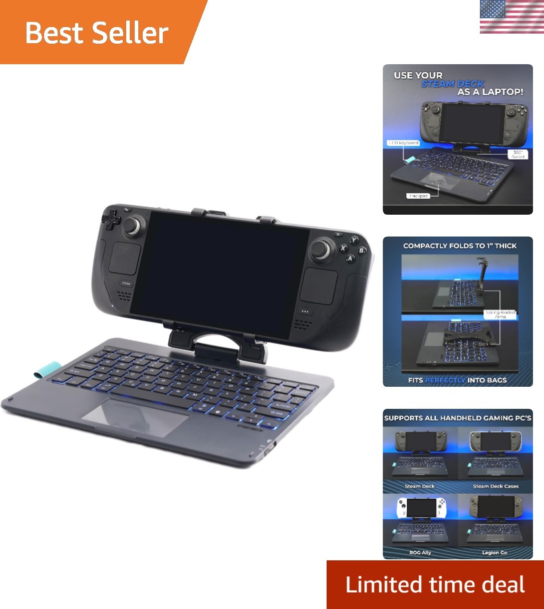 High-Performance Bluetooth Trackpad Keyboard with RGB for Steam Deck Gaming