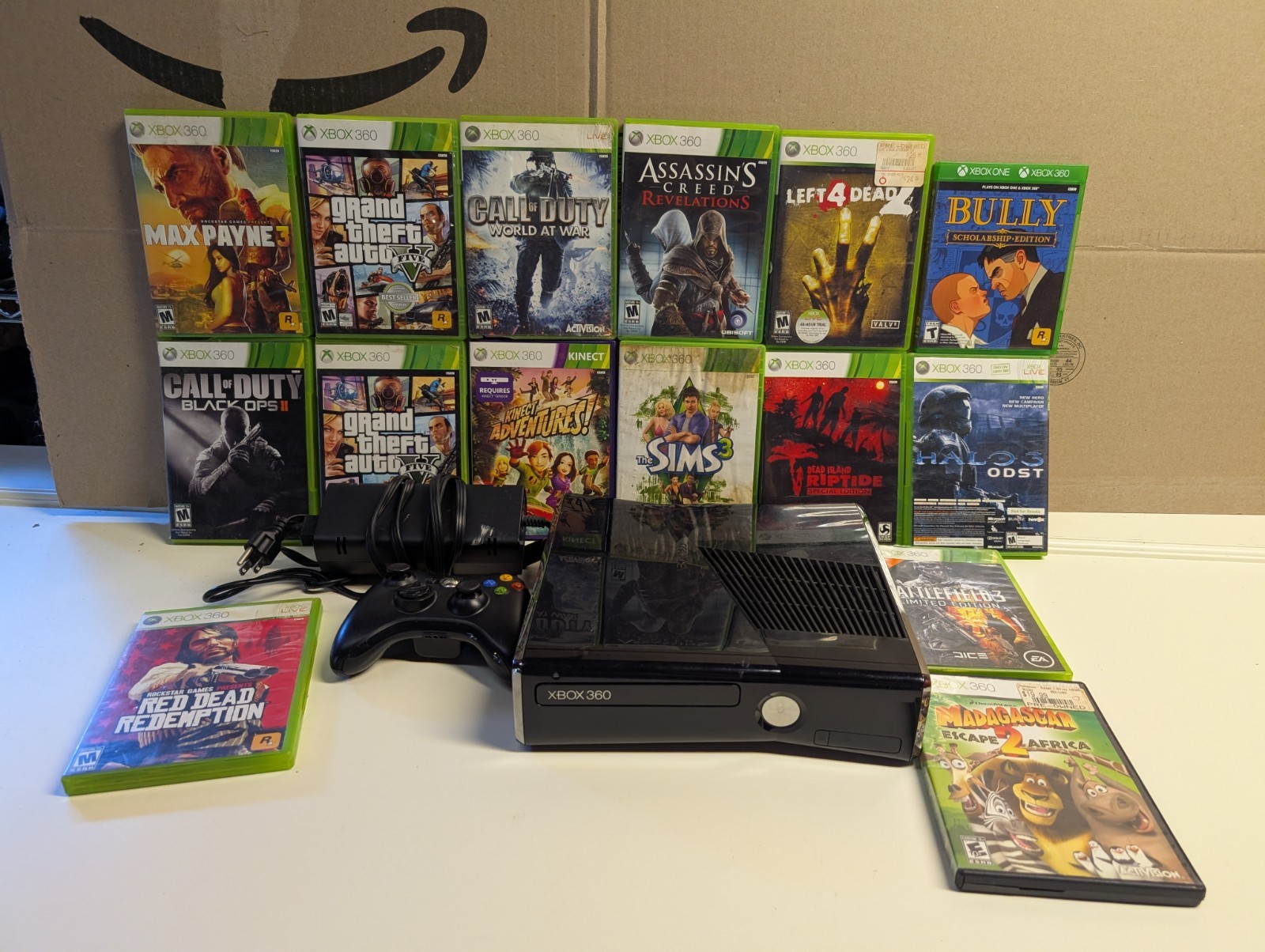 Microsoft Xbox 360 S Slim Console Bundle w/15 Games, Controller & Cord Read Desc