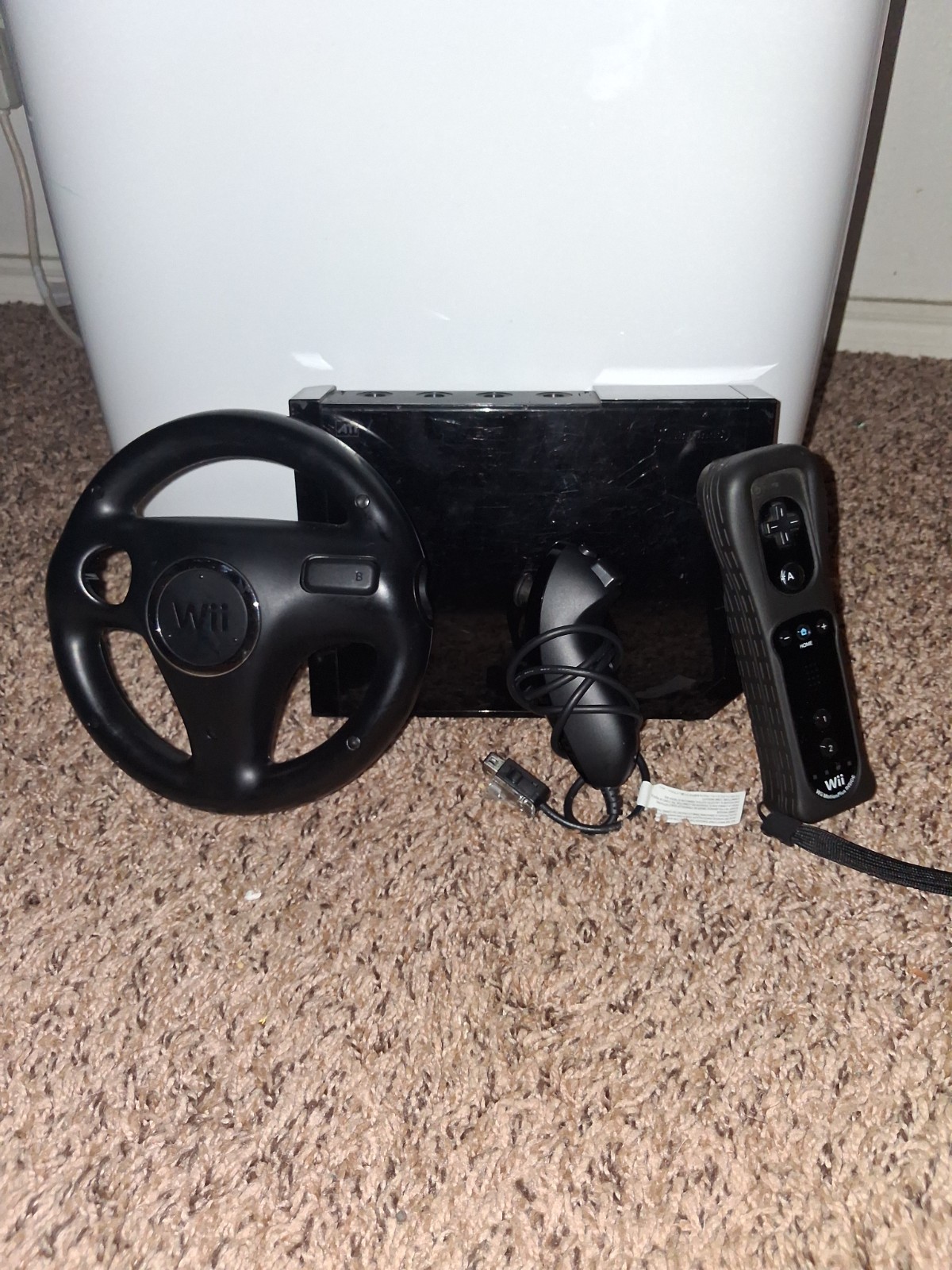 Nintendo Wii Black Home Console Bundle, Remote MotionPlus, Nunchuk, Wii Wheel