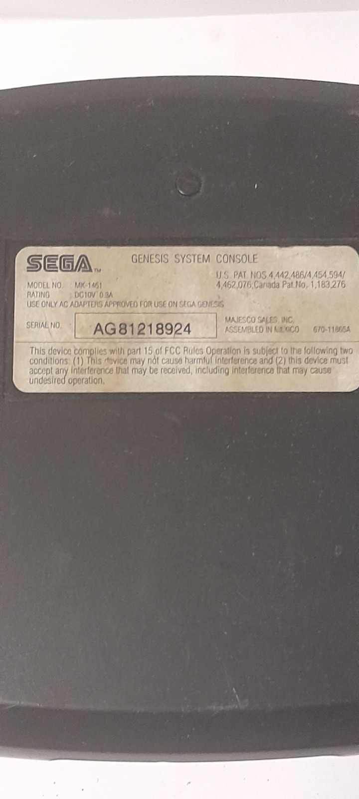 SEGA Genesis Model 3 MK-1461 Console System W/Power Cable