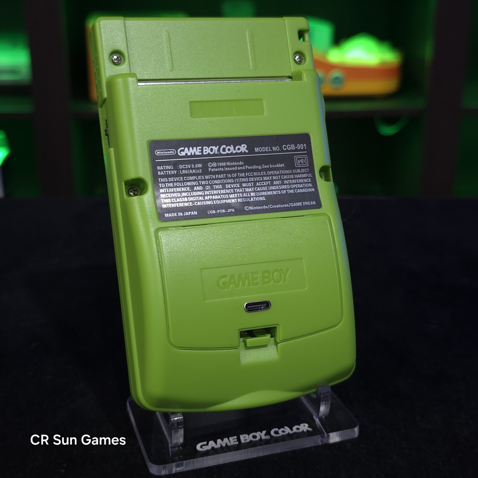 Green Gameboy Color Console OLED Touch Screen And USB-C Rechargeable Battery