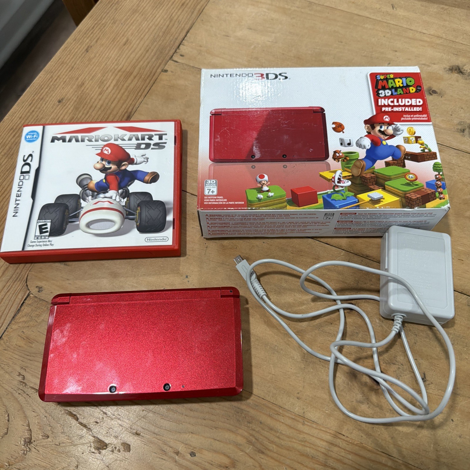 Nintendo 3DS Super Mario 3D Land Flame Red Handheld System CIB USA W/ Mario Cart