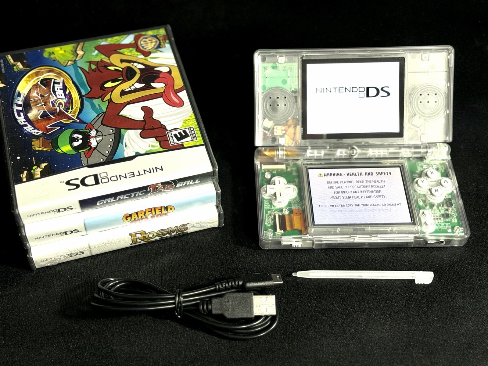 Nintendo DS Lite Handheld System CUSTOM CLEAR SHELL Transparent Games/Charger