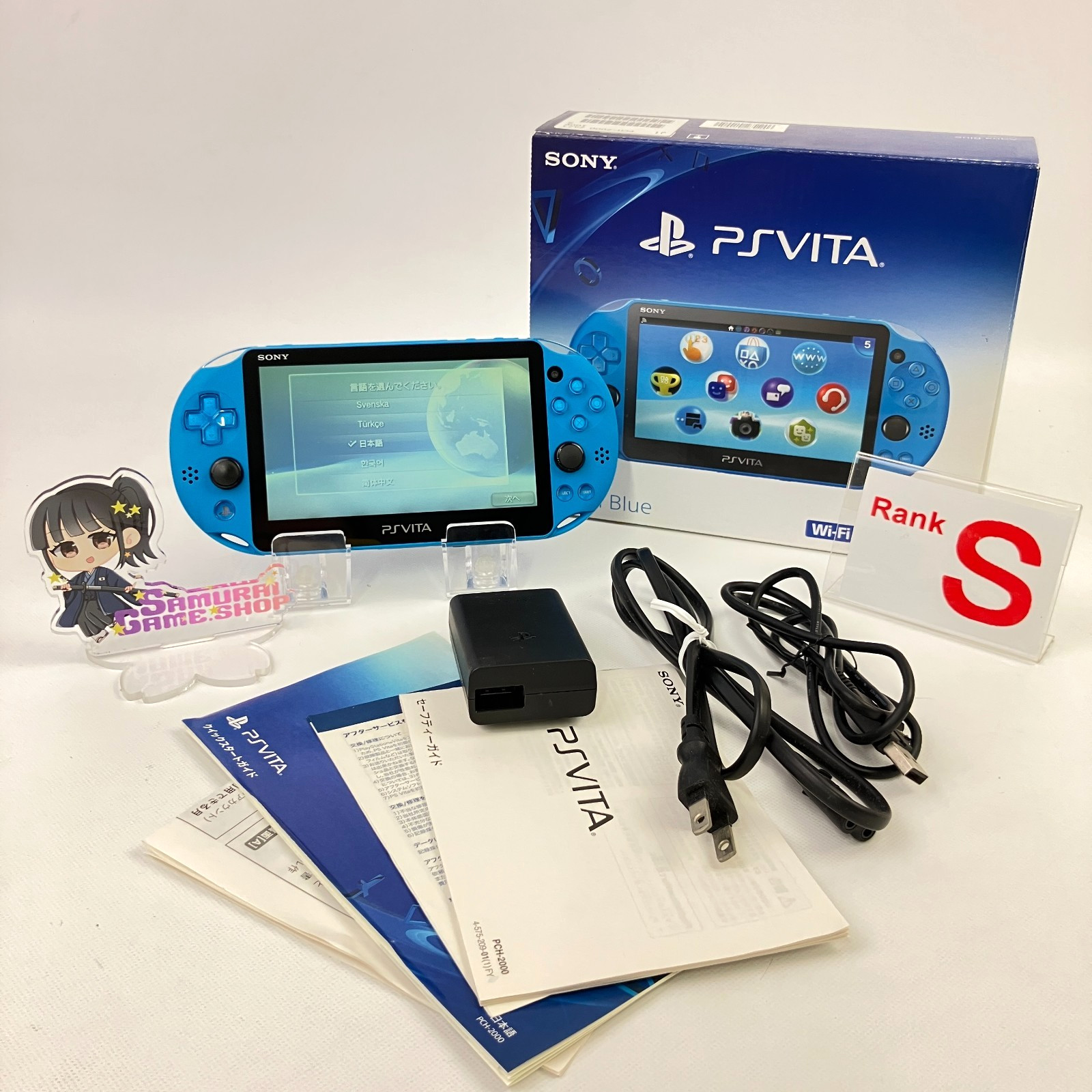 Excellent++ PS Vita PCH-2000 Aqua Blue Console Region Free Boxed Works FIne 18