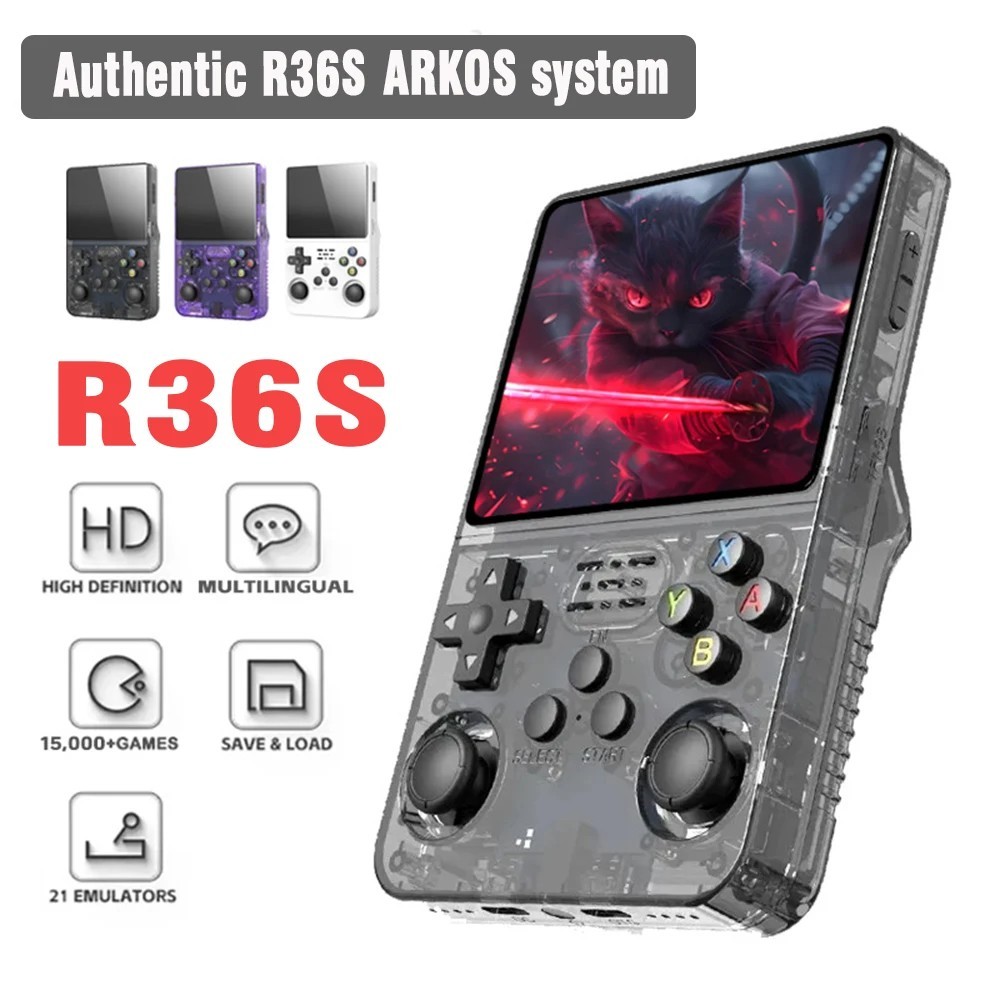 128GB, R36S Retro Handheld Video Game Console 20000 Games 3.5 Inch IPS Scree