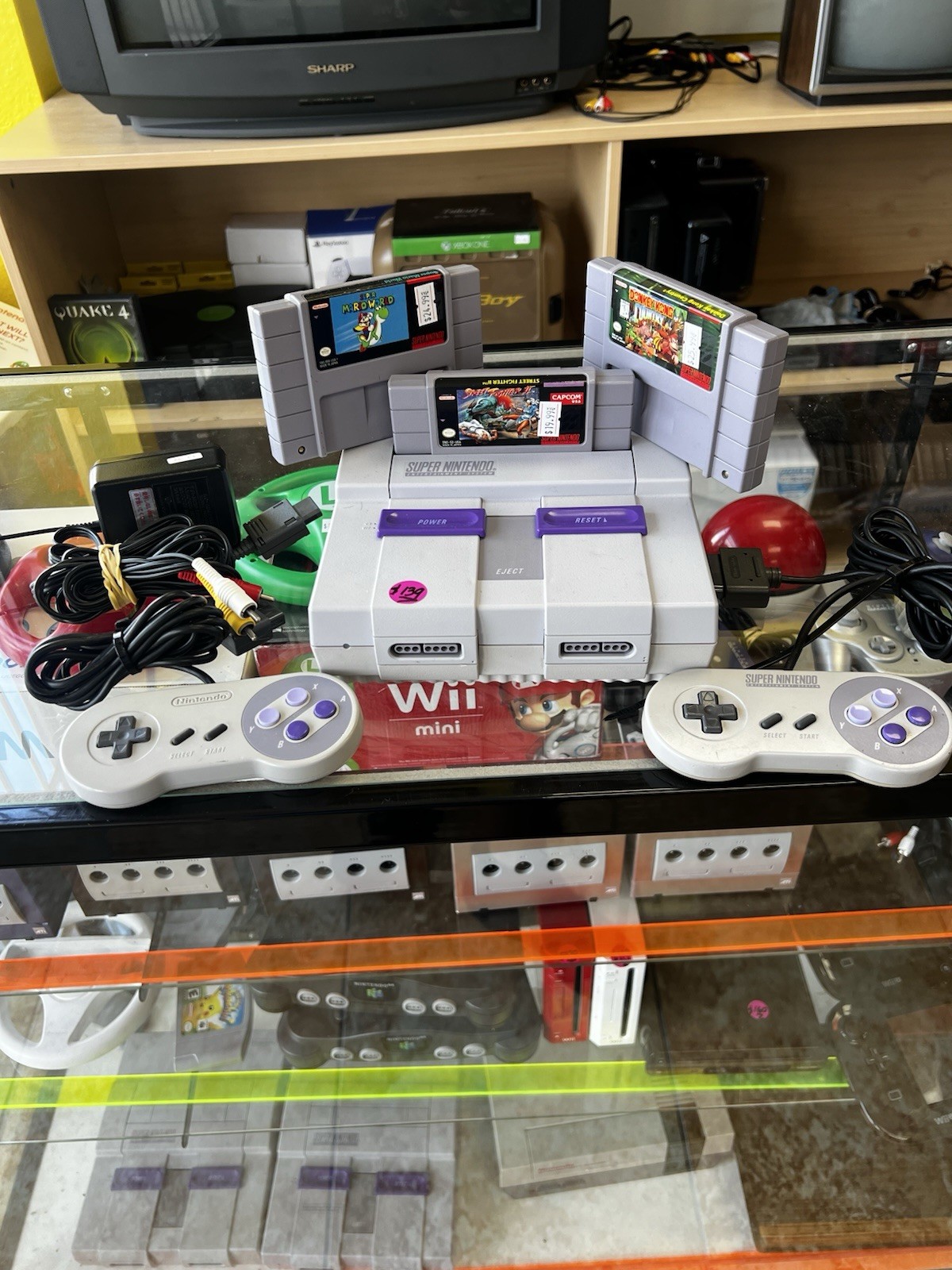 Super Nintendo SNES with 2 Controllers and Donkey Kong 2 Games Bundle