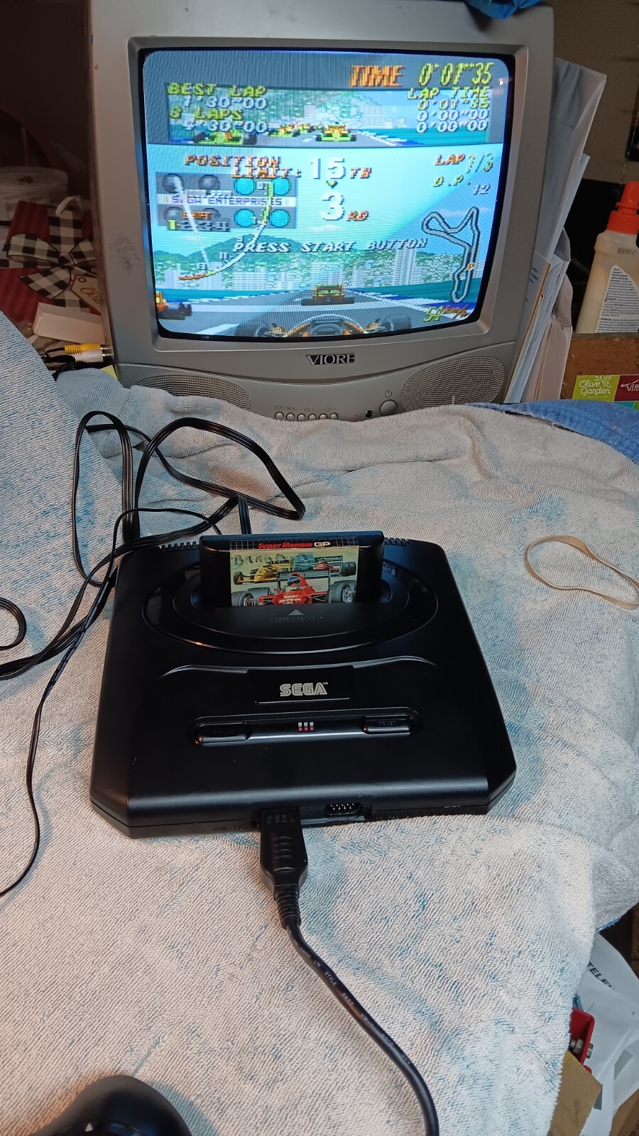 Sega Genesis Model 2 Game Console With Cords Game And One Controller.