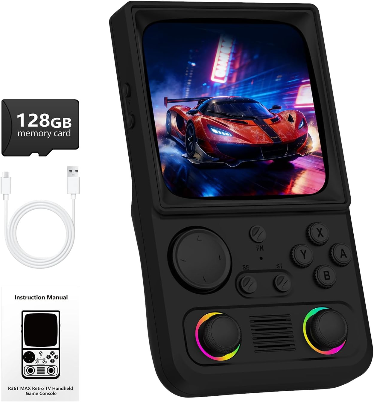 R36TMAX Retro Handheld Game Console, 4.0” 720X720 IPS Screen, 64GB Supports 180