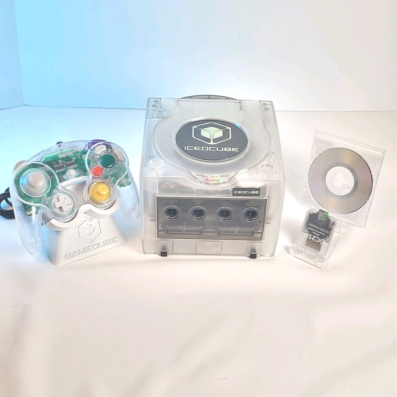VINTAGE Nintendo ICEDCUBE GameCube Clear Laser Bear Ethernet Adapter Qoob Tested