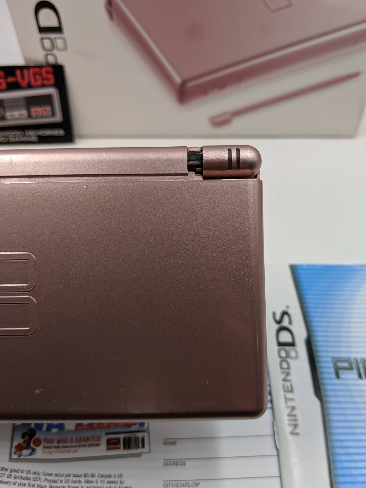 Nintendo DS Lite Metallic Rose (CRACKED HINGE) MATCHING SERIAL #’S