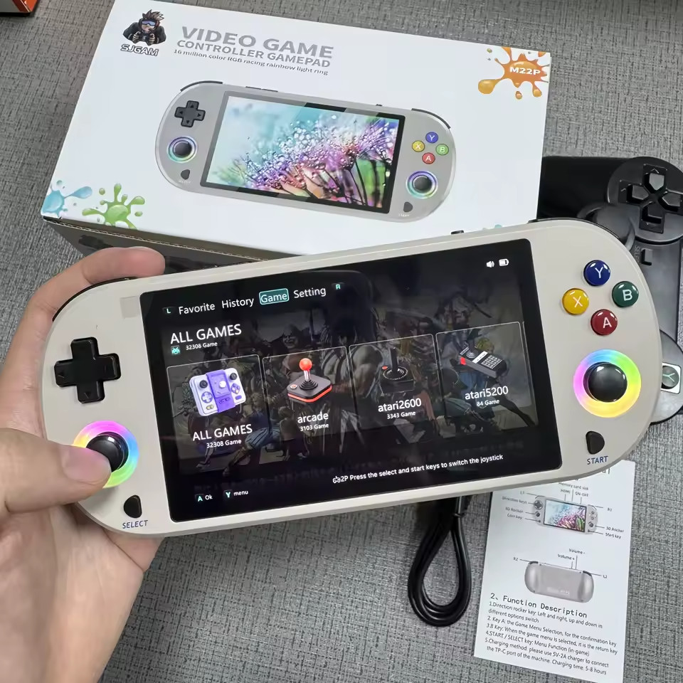 🔥USA🔥 M22pro Retro Handheld 20000 Game Console, 64GB Mini Video Game 5″ Screen