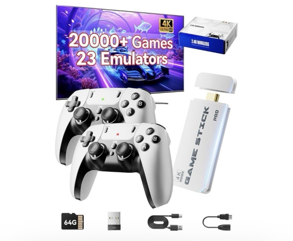 Retro Gaming Console 4K Stick 20,000+ Games 2 Wireless Controllers